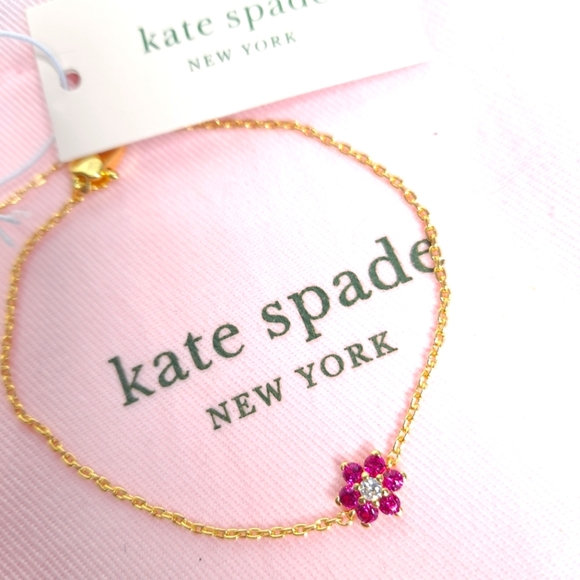Kate Spade Myosotis Flower Bracelet in Pink + Gold Dainty Delicate Jewel… - Picture 8 of 14